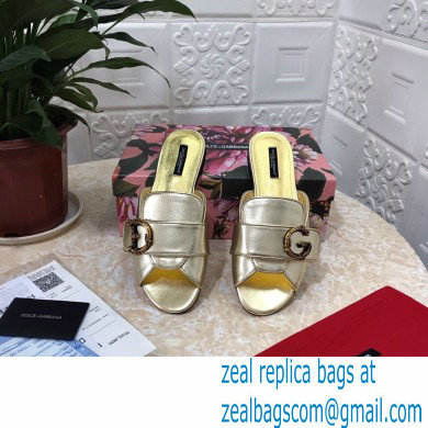 Dolce  &  Gabbana Leather Flat Sliders Gold With Baroque D & G Logo 2021